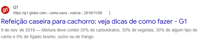 Matéria do G1 sobre refeição caseira para cachorro
